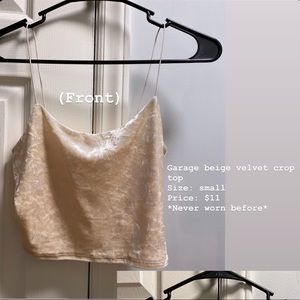 Garage beige velvet crop top with spaghetti straps